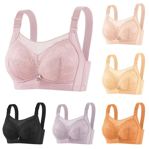 Agkizg Lace Patchwork Wireless Daily Bra,Thin Wide Strap Push Up Bra,Soft Breathable Stretchy Seamless Casual Everyday Wear Bra (Women's or Women's Plus)