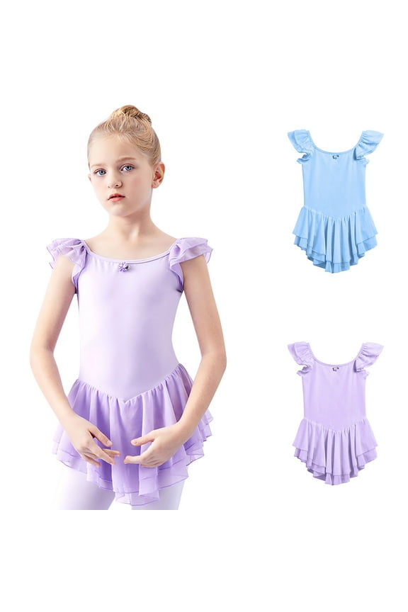 Leotards for Girls Gymnastics, Toddler Kids Girls Children Dance Clothes Sleevesless Training Clothes Performance Jumpsuit Skirt, Sizes 2-13 Years