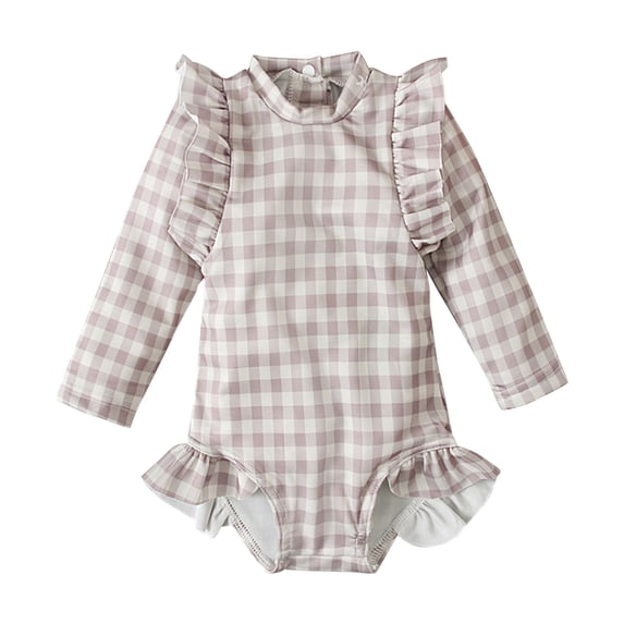 Agkizg Little Girls One-Piece Rashes Guard Swimsuit All Over Print Long Sleeve Zip Up Swimwear for Toddlers Kids
