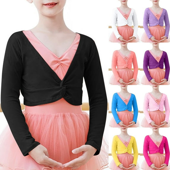 Agkizg Long Sleeve Leotards for Girls, Children and Girls Solid Color Dance Practice Body Long Sleeve Warm Coat Shawl, Sizes 4-14 Years