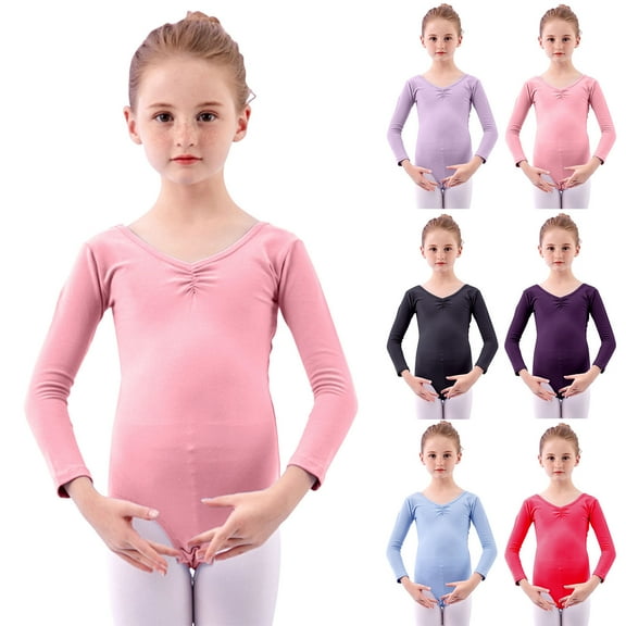 Agkizg Long Sleeve Leotards for Girls Gymnastics Kids Toddler Tumbling Outfits, Sizes 2-15 Years