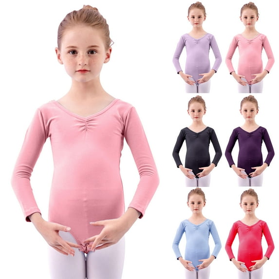 Agkizg Long Sleeve Leotards for Girls Gymnastics Kids Toddler Tumbling Outfits, Sizes 2-15 Years