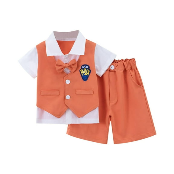 Agkizg Matching Sets for Kids Clothing Short Sleeve Collared Faux Two Piece Blazer Top and Solid Color Stretch Belted Shorts with Pockets 2 Piece Boys Daily Casual Stylish Outfit Sets