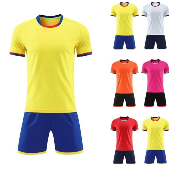 Agkizg 2PC Round Neck Soccer Set Short Sleeve Top Elastic Waist Shorts Quickly Dry Breathable (Boy's or Boy's Plus),2-Piece Set,Sizes 5-13 Years