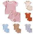 thumbnail image 1 of Agkizg 2PC Solid Short Sleeve Round Neck Top Elastic Waist Shorts Set Casual Outfits (Toddler Girl's or Girl's),2-Piece Set,Sizes 1-6 Years, 1 of 5