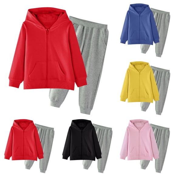 Agkizg 2PC Full Zip Hoodie Sweatshirt Jogger Pants Set Casual Fall Outfits (Boy's or Boy's Plus),2-Piece Set,Sizes 2-15 Years