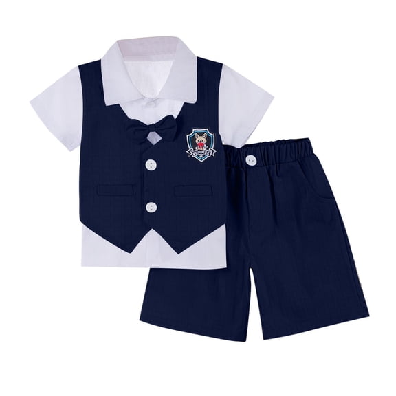 Agkizg Matching Sets for Kids Clothing Short Sleeve Collared Suit Set with Bow Tie 2 Piece Boys Birthday Formal Outfit for Hosting and Catwalk