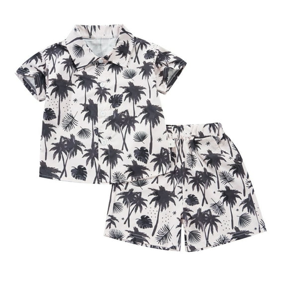 Agkizg Matching Sets for Kids Clothing Short Sleeve Hawaiian Graphic Print Lightweight Button Up Shirt and Pants 2 Piece Boys Casual Outfit Sets