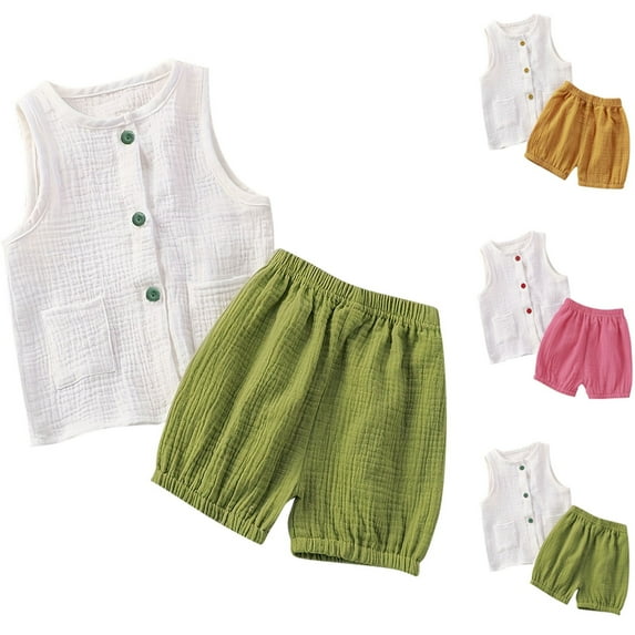 Agkizg 2PC Solid Lightweight Tank Top Shorts Set Breathable Summer Outfits (Toddler Boy's or Toddler Girl's),2-Piece Set,Sizes 6 Months-6 Years