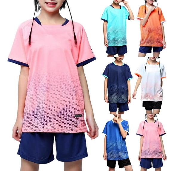 Agkizg 2PC Short Sleeve Training Set Round Neck Top Elastic Waist Shorts Quickly Dry Breathable (Girl's or Girl's Plus),2-Piece Set