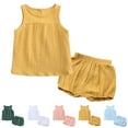 thumbnail image 1 of Agkizg 2PC Solid Cotton Sleeveless Top Shorts Set Casual Summer Outfits (Toddler Boy's or Toddler Girl's),2-Piece Set, 1 of 4
