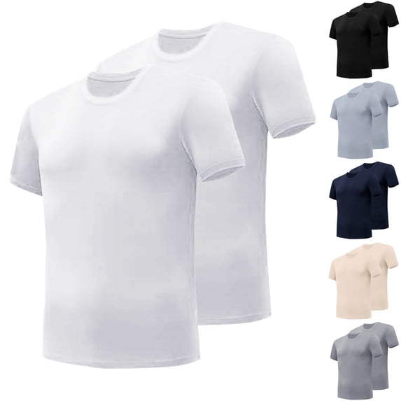 Agkizg Men Athletic T Shirts Solid Color Short Sleeve Crew Neck Tops 2 Pack Base Layer Soft Casual Sport Daily Wear