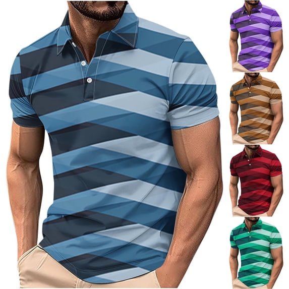 Agkizg Short Sleeve Button Down Shirt Striped Print Casual Top (Men's or Men's Big & Tall)