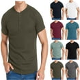 thumbnail image 1 of Agkizg Men Casual T Shirts Solid Color Short Sleeve Crew Neck Tops Button Closure Lightweight Basic Daily Wear, 1 of 4