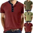 thumbnail image 1 of Agkizg Men Casual T Shirts Solid Color Short Sleeve Crew Neck Tops Button Closure Pullover Soft Regular Fitting Basic Daily Wear, 1 of 4