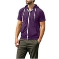 thumbnail image 1 of Agkizg Men Casual T Shirts Solid Color Short Sleeve Hooded Tops Zipper Pocket Jacket Style Casual Wear, 1 of 4