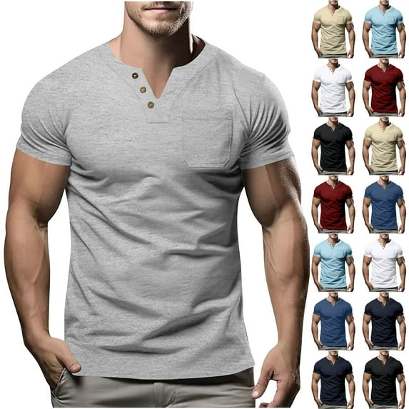 Agkizg Men Casual T Shirts Solid Color Short Sleeve V Neck Tops Lightweight Regular Fitting Daily Wear