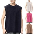 thumbnail image 1 of Agkizg Men Casual T Shirts Solid Color Sleeveless Crew Neck Tops Vintage Distressed Style Gym Casual Wear, 1 of 5