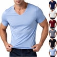 thumbnail image 1 of Agkizg Men Compressions Ice Silk T Shirts, V Neck Short Sleeve Solid Seamless Tops High Stretch Quickly Dry Athletic Tees for Gym Workout Outdoor Running Summer Undershirts, 1 of 6