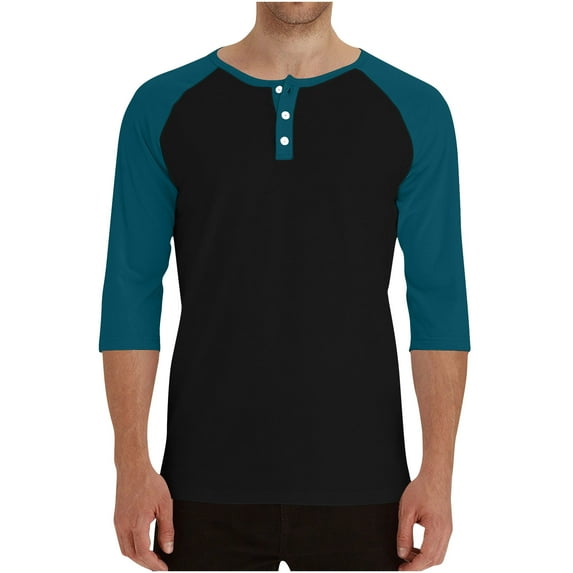 Agkizg Men Long Sleeve Shirts,Mens Casual Shirts,Men's 3/4 Sleeve Crewneck Raglan Sleeve Solid Color Shirt With Buttons Casual Basic Tops