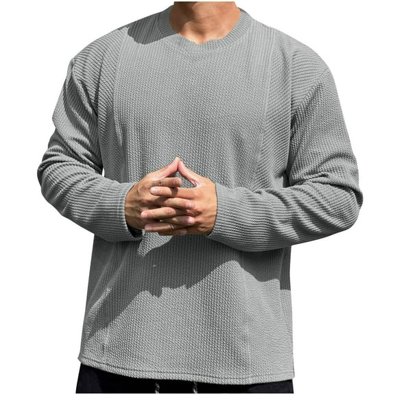 Agkizg Men Long Sleeve Shirts,Mens Casual Shirts,Men's Casual Outdoor Breathable Long Sleeve Crewneck for Fall Winter Tops