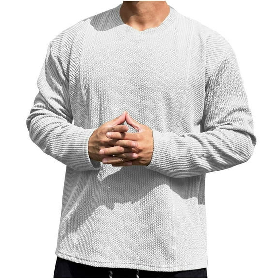 Agkizg Men Long Sleeve Shirts,Mens Casual Shirts,Men's Casual Outdoor Breathable Long Sleeve Crewneck for Fall Winter Tops