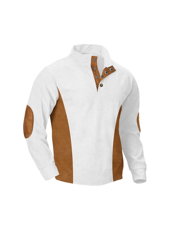 Men Long Sleeve Shirts,Mens Casual Shirts,Men's Color EU Size Casual Stand Collar Long Sleeve Ribbed Corduroy Hoodie
