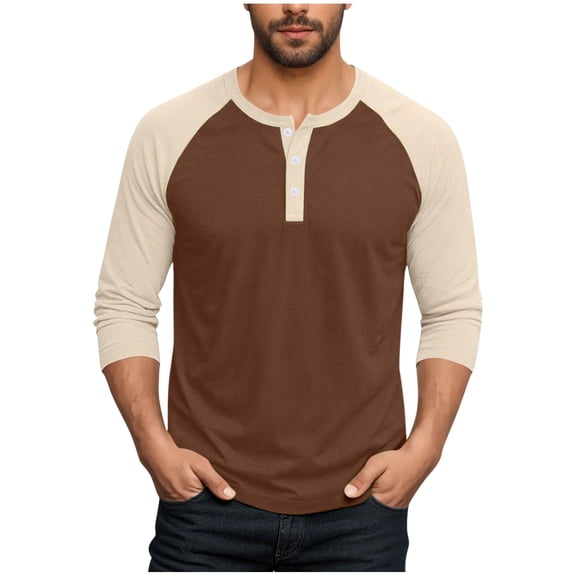 Agkizg Men Long Sleeve Shirts,Mens Casual Shirts,Men's Fashionable Color Long Sleeve Half-Button Crewneck T-Shirt Top