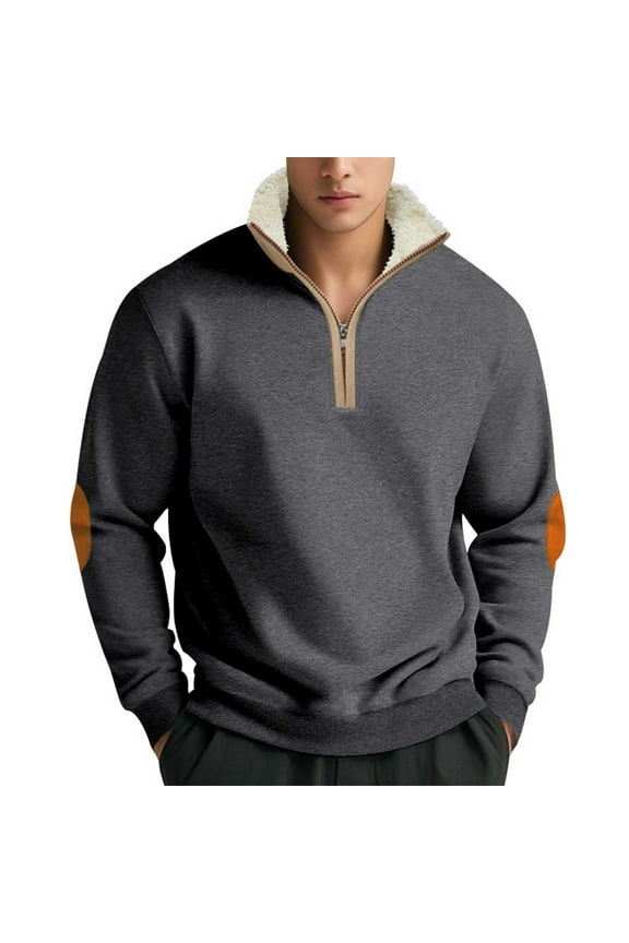 Men Long Sleeve Shirts,Mens Casual Shirts,Men's Long Sleeve Stand Collar Zip Pullover Non-Hooded Top Vintage Panels Half-Placket Fall Winter Tops