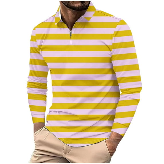 Agkizg Men Long Sleeve Shirts,Mens Casual Shirts,Men's Shirt Long Sleeve Lapel Zipper Pullover Striped Print Casual for Fall Winter Tops