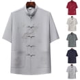 thumbnail image 1 of Agkizg Men Summer Shirts Solid Color Short Sleeve Stand Collar Tops Casual Lightweight Regular Fitting Daily Basic Wear, 1 of 5