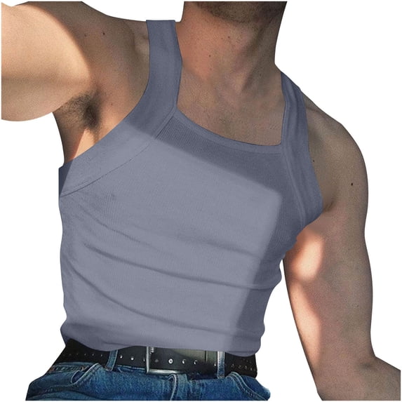 Agkizg Men's Casual Tank Top Solid Color Stylish Slim Fitting Fitness Workout Athletic Active Top