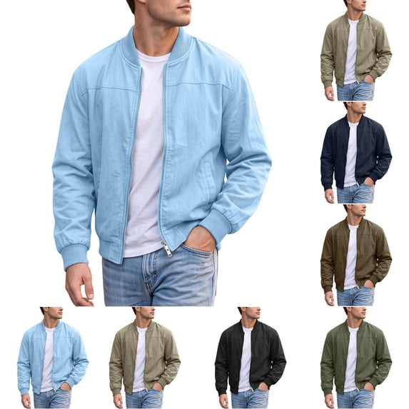 Agkizg Men's Fall Winter Jackets, Solid Stand Collar Jacket Raglan Sleeves Elastic Cuffs Versatile Daily Long Sleeve Casual Outerwear