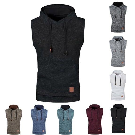Agkizg Men's Knitted Vests Fleece Lined Slim Fitting Pocket Hooded Sleeveless Pullover Top