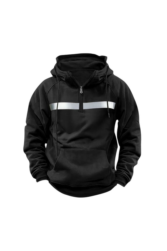Men's Oversized Hoodie,Mens Casual Winter Sweatshirt,Men's Long Sleeve Hooded Pullover Hoodie Quarter Zip With Pockets Reflective Tops