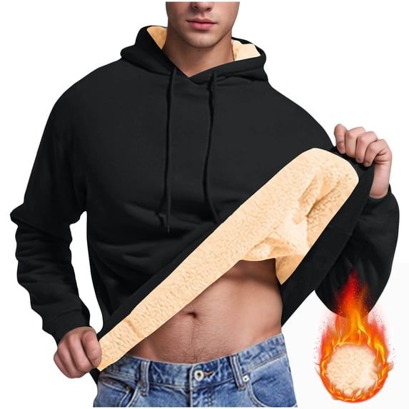 KEFITEVD Men's Fleece-Lined Crewneck Sweatshirt - Long Sleeve Warm Pullover For Fall & Winter, Polyester/Cotton Blend