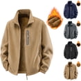 thumbnail image 1 of Agkizg Men's Winter Fleece Jackets, Solid Lapel Fleece Lined Windproof Jacket Long Sleeve Zip Pockets Outdoor Hiking Casual Outerwear, 1 of 7