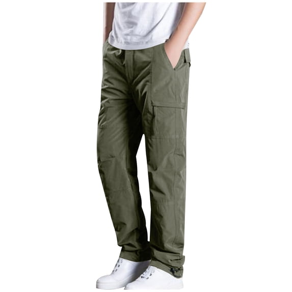 Agkizg Men's Winter Fleece Lined Pants,Men's Fall Winter Solid Color Fleece Lined Warm Pants Elastic Waist Cargo with Buttons Multiple Pockets Casual Daily Wear Pants