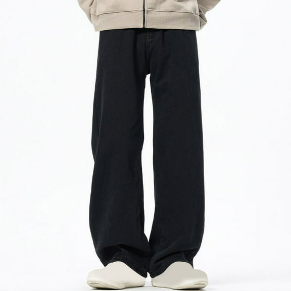 Agkizg Men's Winter Fleece Lined Pants,Men's High Waisted Thick Warm Pants,Men Winter Fleece Lined Thickened Loose Fitting Plus Size Straight Leg Jeans Warm Daily Wear Trousers Pants