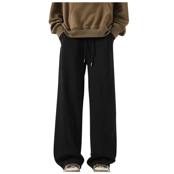 Agkizg Men's Winter Fleece Lined Pants,Men's High Waisted Thick Warm Pants,Men's Fall Winter Solid Color Fleece Lined Thickened Warm Cottons Pants Elastic Waist with Pockets Casual Daily Wear Pants