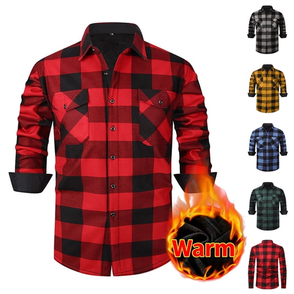 Agkizg Men's Winter Shirt Jackets, Plaid Lapel Button Down Fleece Lined Shirt Long Sleeve Pockets Casual Warm Shacket Jacket
