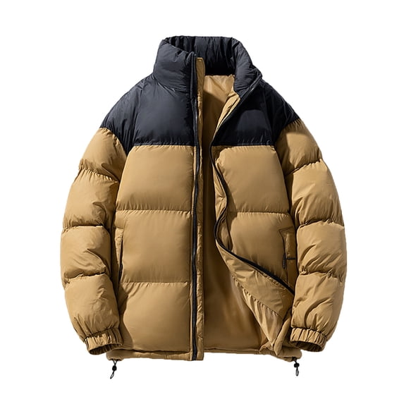 Agkizg Men's Winter Warm Puffer Jackets, Colorblock Stand Collar Zip Up Jacket Thick Warm Winter Padded Coat Casual Outerwear