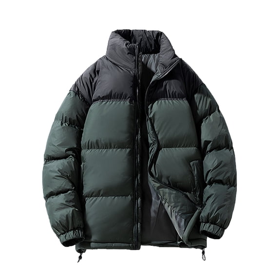 Agkizg Men's Winter Warm Puffer Jackets, Colorblock Stand Collar Zip Up Jacket Thick Warm Winter Padded Coat Casual Outerwear