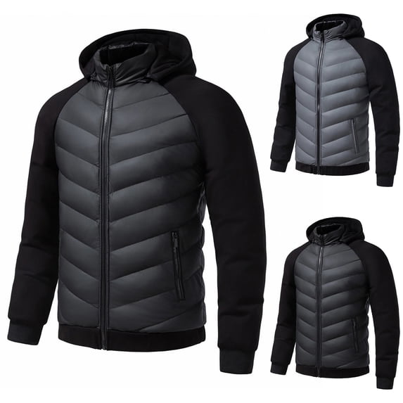 Agkizg Men's Winter Warm Puffer Jackets, Hooded Cotton Padded Jacket, Pockets Warm Business Casual Winter Outer Coat