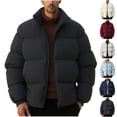 thumbnail image 1 of Agkizg Men's Winter Warm Puffer Jackets, Solid Hooded Stand Collar Zip Front Padded Coat, Pocket Long Sleeve Warm Casual Jacket, 1 of 6