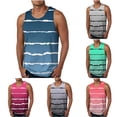 thumbnail image 1 of Agkizg Men's Workout Tank Top Pull On Crew Neck Gradient Stripe Print Sleeveless Fitness Top, 1 of 4