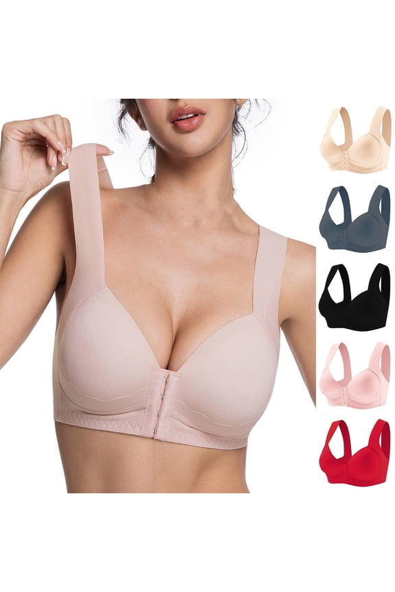 Plus Size Front Closure Wireless Daily Bra,Back Beauty Seamless Thin Bra,Push Up Side Smoothing Adjustive Comfortable Bra for Gym Daily Wear Curvy (Women's or Women's Plus)