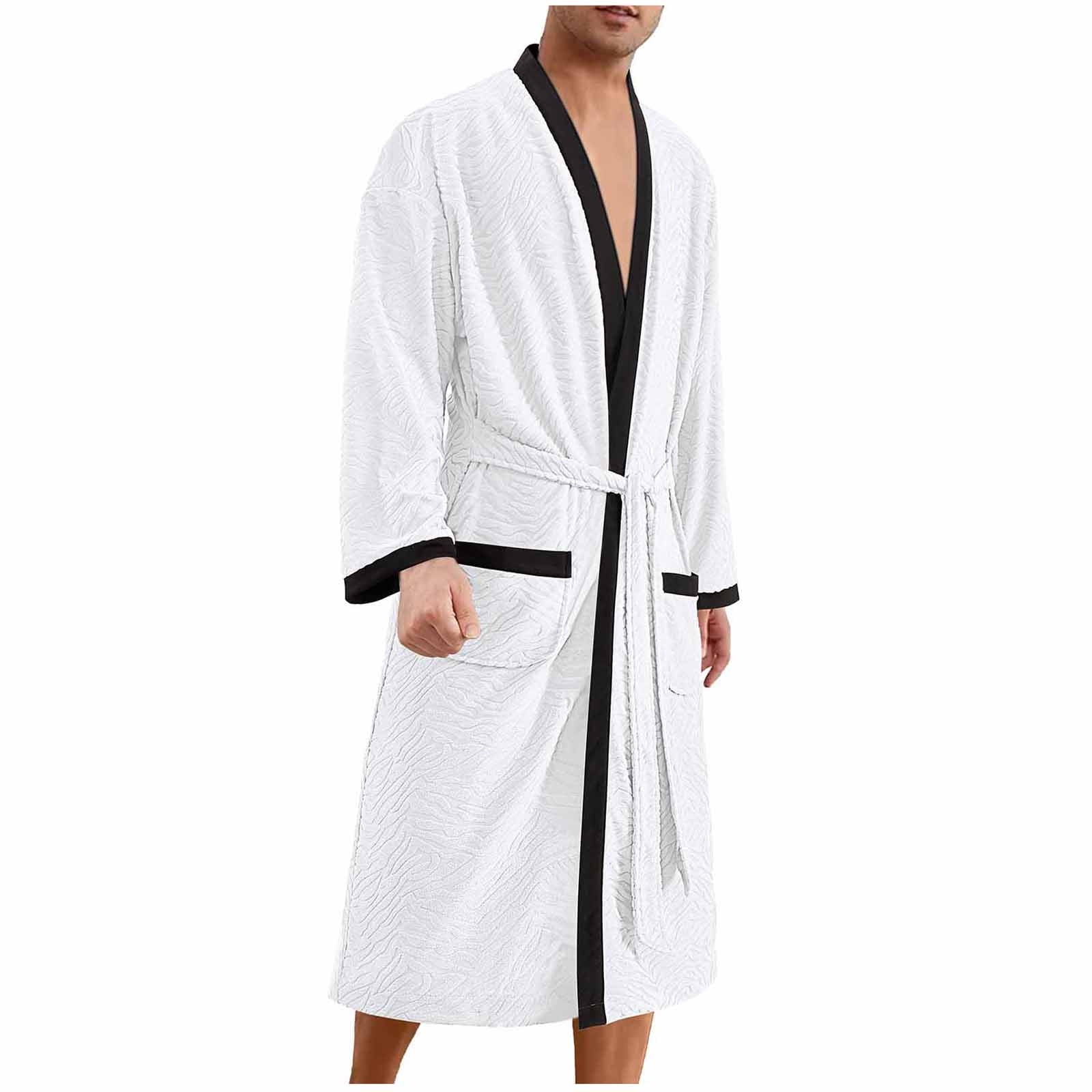 Agkizg Plus Size Men's Cottons Bathrobe,Long Robes for Men's House ...