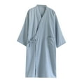 thumbnail image 1 of Agkizg Plus Size Men's Cottons Bathrobe,Long Robes for Men's House Robes,Mens Casual Summer Long Sleeve V-Neck Lightweight Breathable Robe with Straps Pockets Loungewear Home Wear, 1 of 4