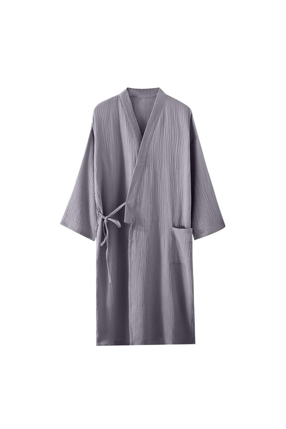 Plus Size Men's Cottons Bathrobe,Long Robes for Men's House Robes,Mens Double Layer Cottons Yarn Robe Washed Texture Crinkled Gauze Bathrobe Home Loungewear Sleepwear